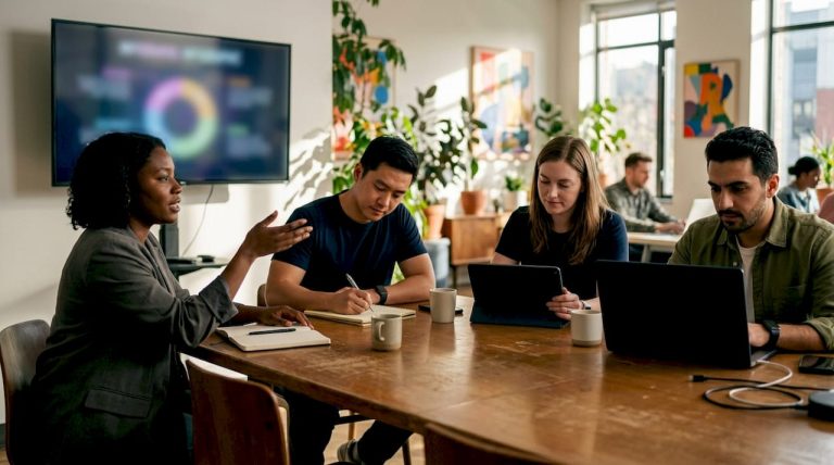 Cybersecurity team collaborating in office