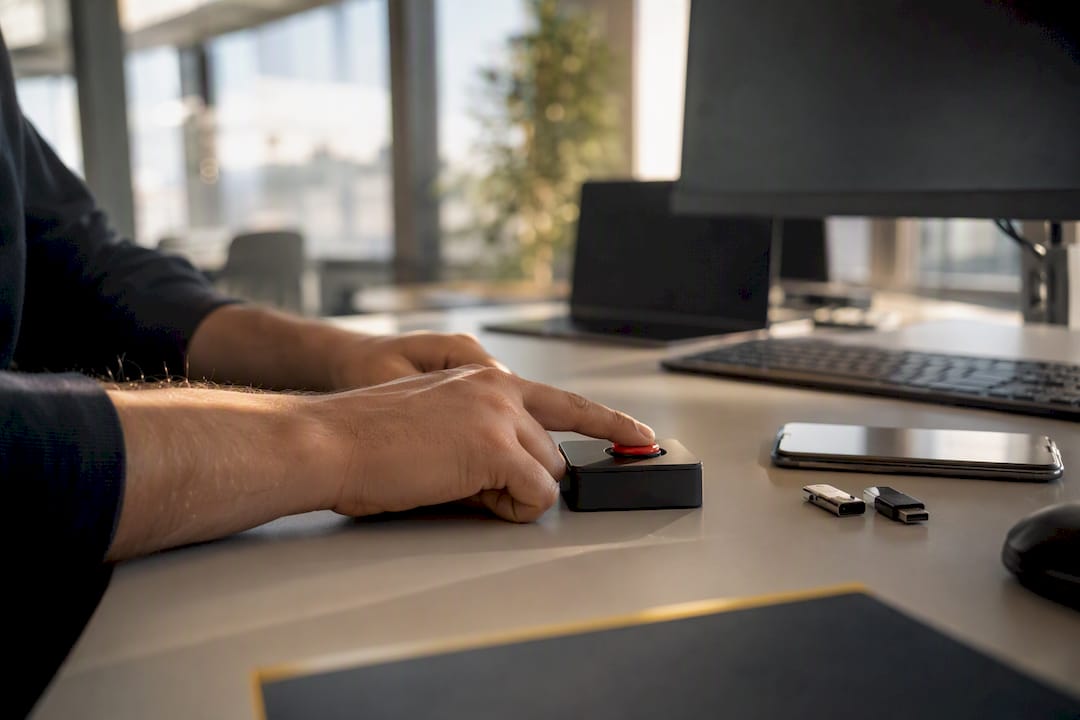 IT specialist pressing phishing alert button