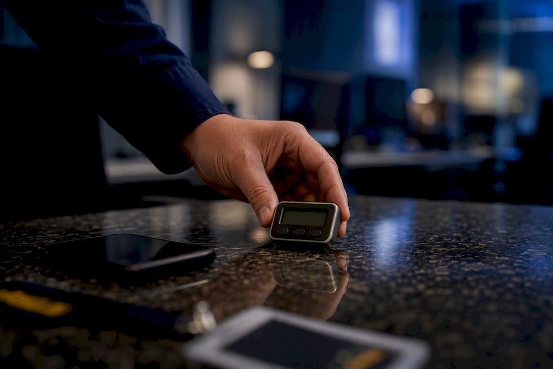 Hand setting timer on desk representing notification delay