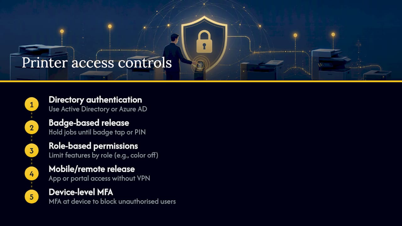 Diagram of printer access control and security features