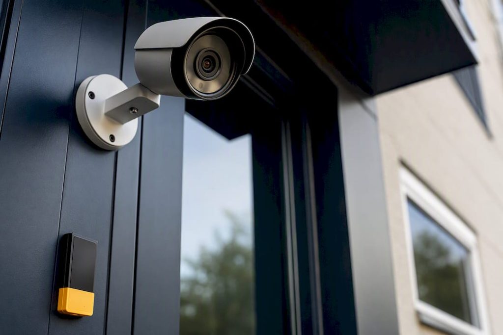 Security camera aimed away from private window