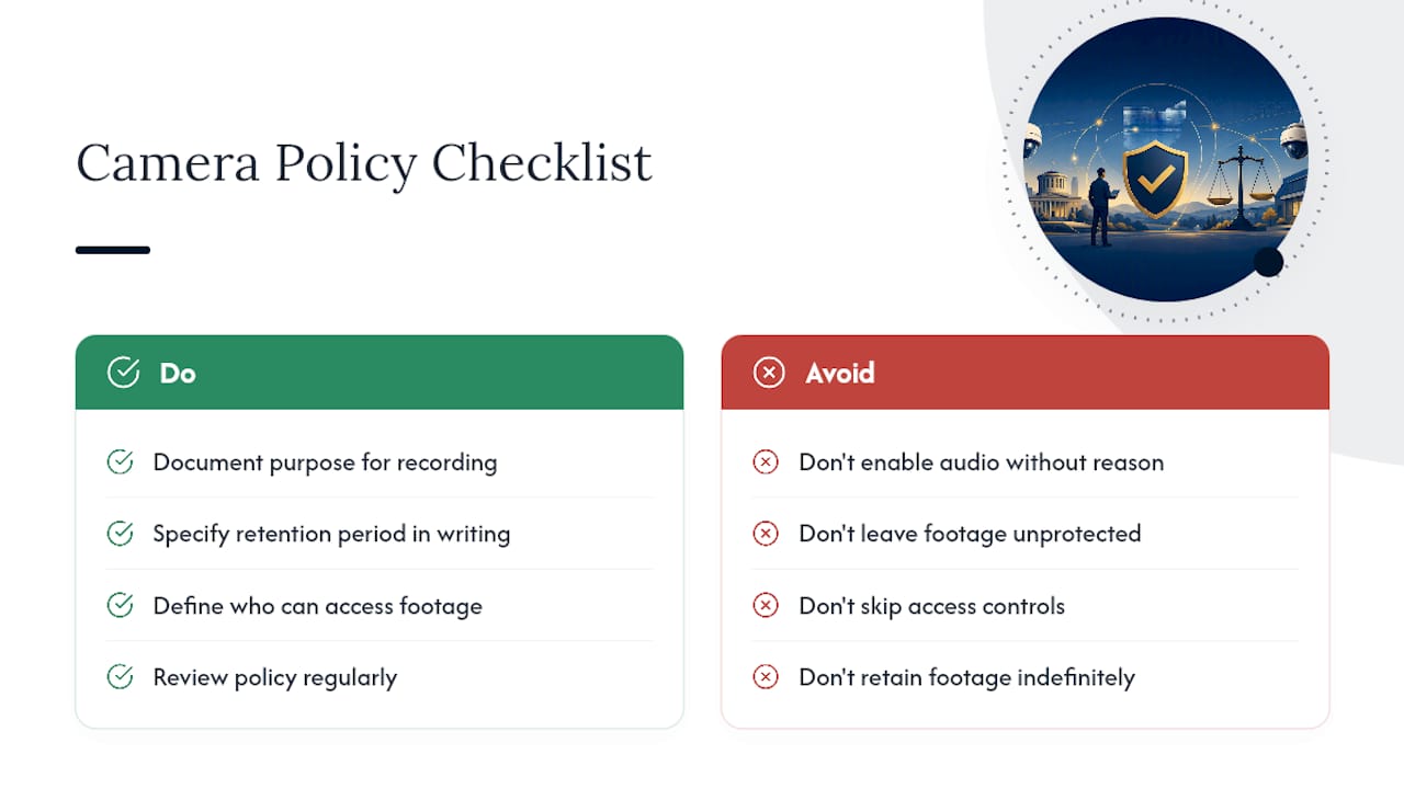 Five-part security camera policy checklist