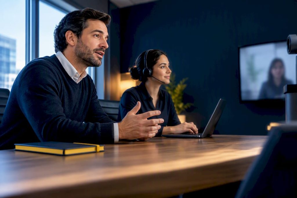 Small business team using unified communications