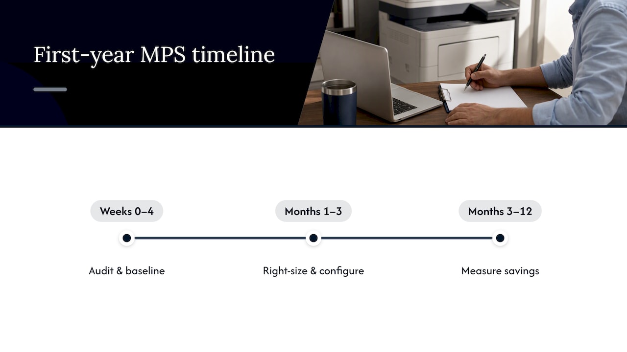 Managed print ROI timeline across the first year