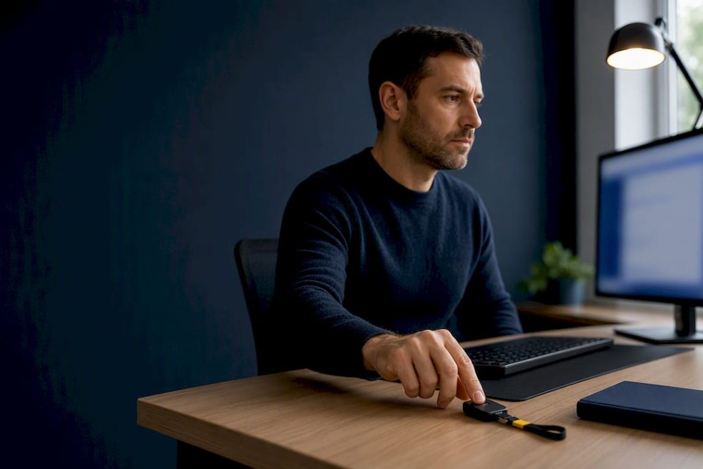Employee using phishing-resistant authentication key