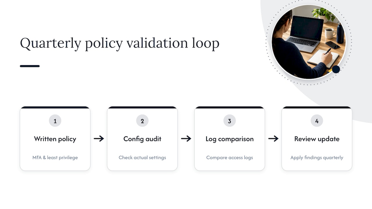 Quarterly policy validation workflow